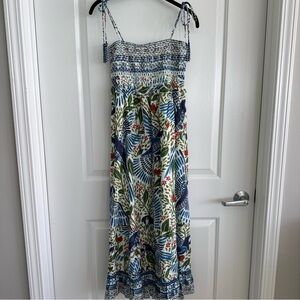 FARM Rio Tropical Blue Macaw print Maxi Dress sz S